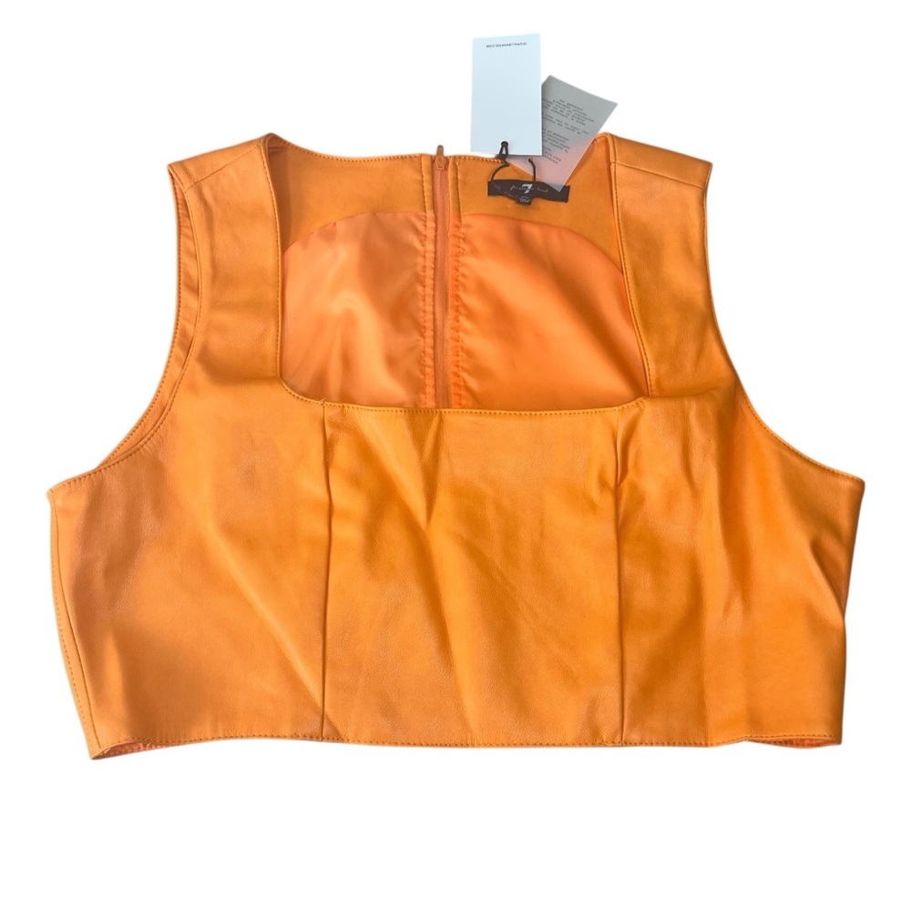 7 For All Mankind Faux Vegan Leather Crop Top Zipper Back Size XL Orange NWT